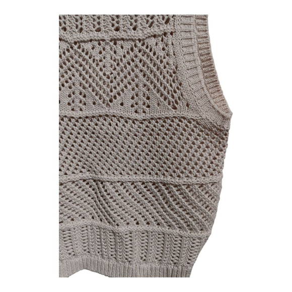 MNG Mango Ecru Open Knit Cotton Poly Blend Sweater Vest - Picture 11 of 16
